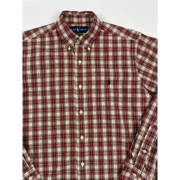 Ralph Lauren Men's Classic Fit Red Plaid Long Sleeve Button Down Shirt Sz 15/M - Picture 11 of 12